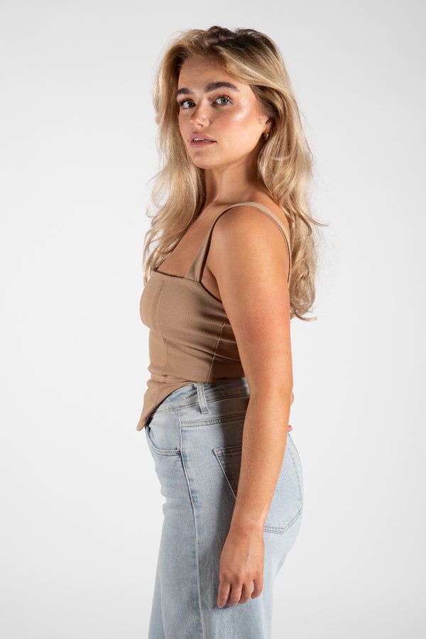 Beige Structured Crop Vest Top 