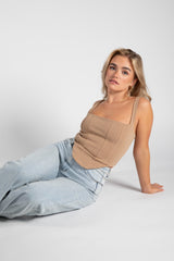 Beige Structured Crop Vest Top 