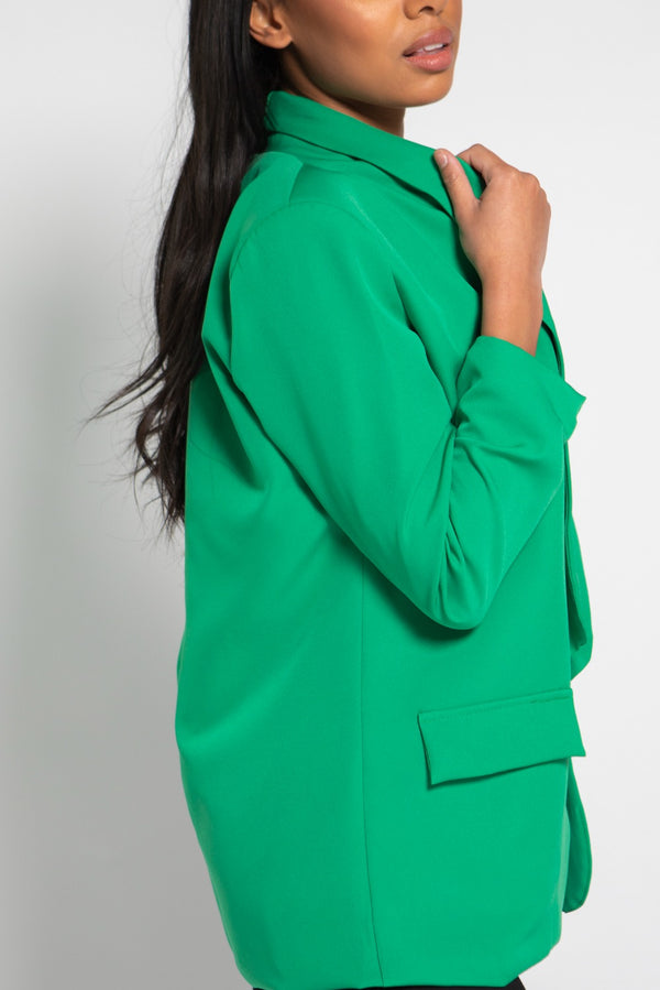 Green Ruched Sleeve Blazer