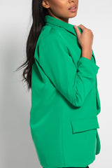 Green Ruched Sleeve Blazer