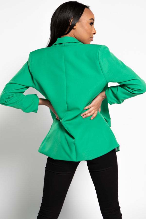 Green Ruched Sleeve Blazer