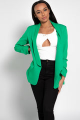 Green Ruched Sleeve Blazer