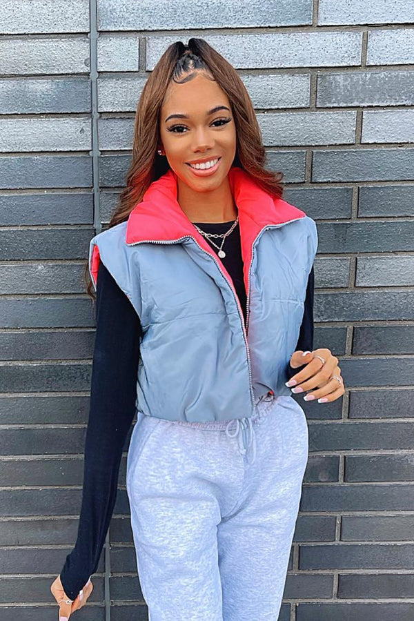Grey Reversible Crop Padded Gilet 
