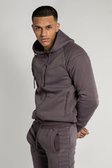 Mens Charcoal Grey Pipe Detail Hooded Zip Tracksuit
