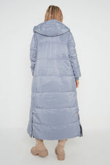 Grey Longline With Hood Maxi Puffer Coat