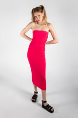Hot Pink Midi 90s Bandeau Dress