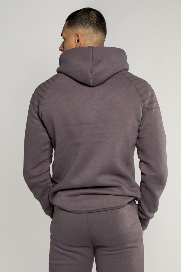 Mens Charcoal Grey Pipe Detail Hooded Zip Tracksuit