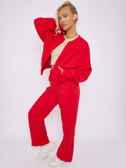Red Bomber Sweatshirt With Straight Leg Jogger
