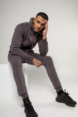 Mens Charcoal Grey Pipe Detail Hooded Zip Tracksuit