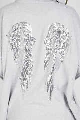 Grey Sequin Angel Wings Hooded Cardigan