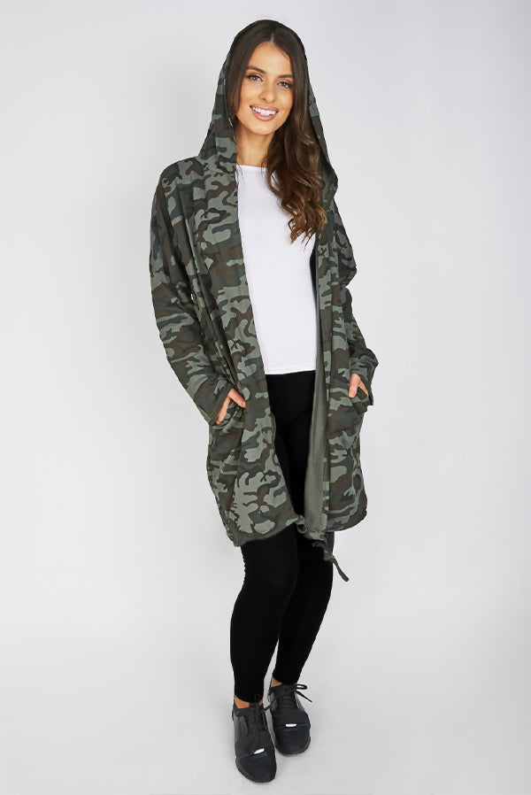Camo Sequin Rock And Roll Hooded Cardigan