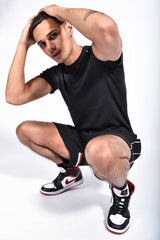 Mens Black Tape Striped Back Piped Short Set