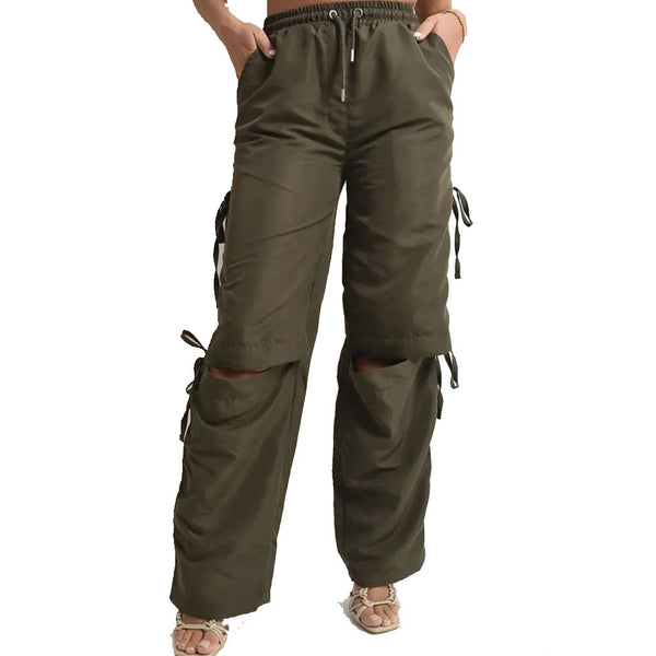 Khaki Knee Cut Cargo Trousers