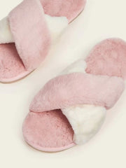 Pink Fluffy Cross Strap Slippers