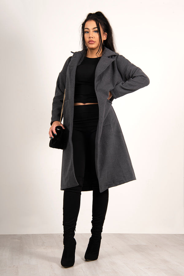 Charcoal waterfall pocket detail duster jacket  