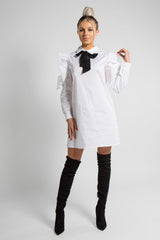 White Frilled Sleeve Bow Dress