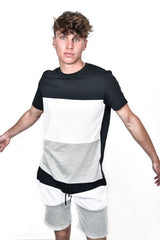  Mens Black Colour Block Summer Short Tracksuit