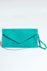 Turquoise Suede Envelope Clutch Bag