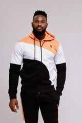 Orange With White Contrast Cut Fleece Hooded Tracksuit