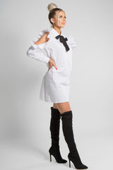 White Frilled Sleeve Bow Dress