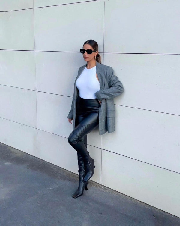 Black High Waisted Faux Leather Biker Leggings