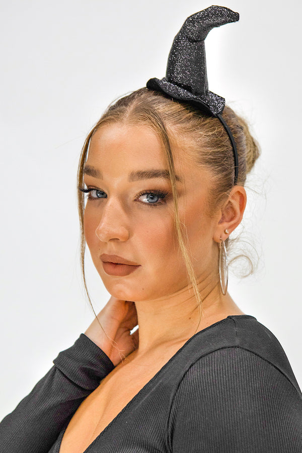 Black Glitter Witch Hat Headband