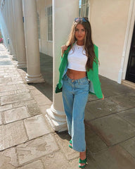 Green Ruched Sleeve Blazer