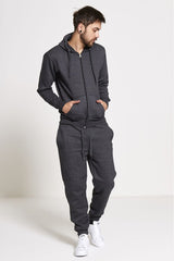 Mens Charcoal Fleece Jogging Pockets Plain Tracksuit