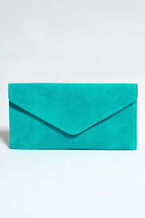 Turquoise Suede Envelope Clutch Bag