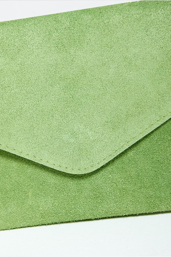 Green Suede Envelope Clutch Bag