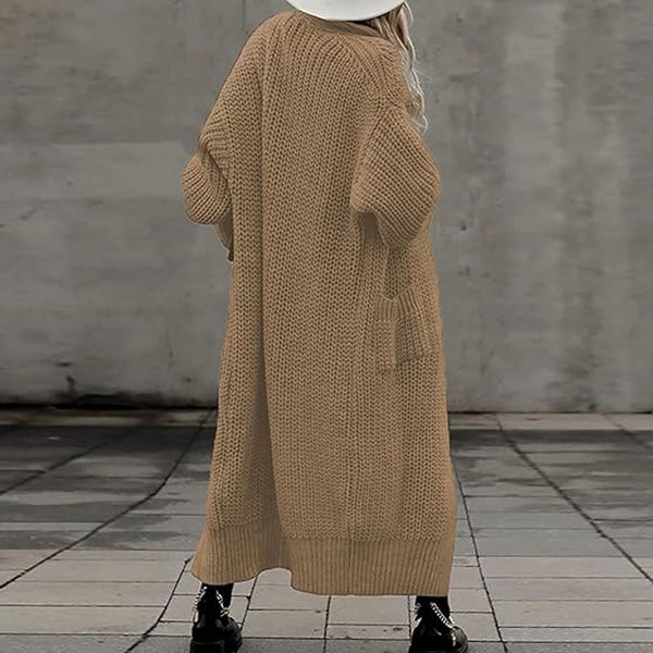 Tan Balloon Sleeve Pocket Detail Knit Cardigan