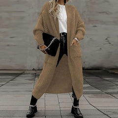 Tan Balloon Sleeve Pocket Detail Knit Cardigan