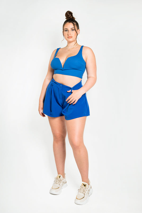 Royal Blue Ribbed Strappy V Neck Crop Top
