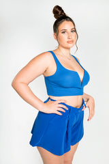 Royal Blue Ribbed Strappy V Neck Crop Top