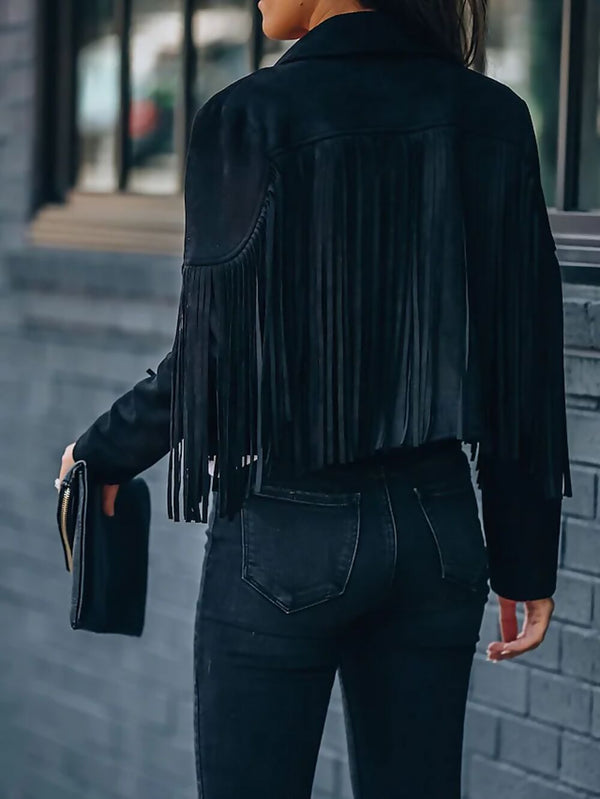 Black Suede Fringe Cropped Jacket
