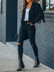 Black Suede Fringe Cropped Jacket