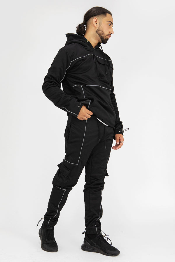 Mens Black Multi Pocket Reflective Tracksuit
