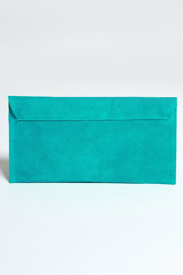 Turquoise Suede Envelope Clutch Bag