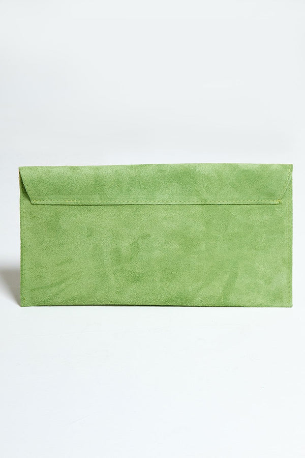 Green Suede Envelope Clutch Bag