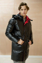 Mens Black Longline Shiny Puffer Jacket