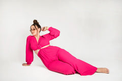 Hot Pink O Ring Cut Out Detail Jumpsuit