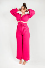 Hot Pink O Ring Cut Out Detail Jumpsuit