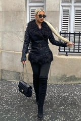 Black Faux Fur Trim PU Biker Jacket