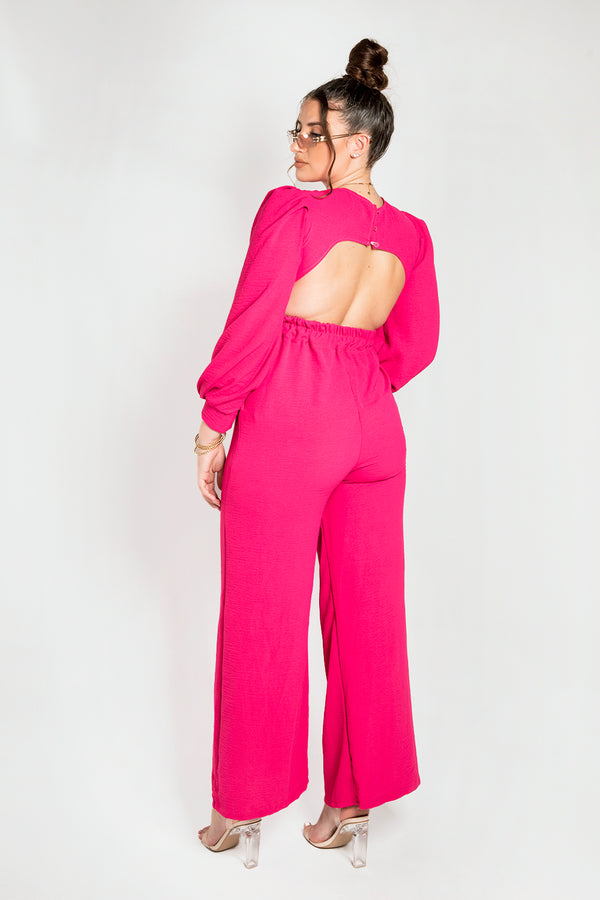 Hot Pink O Ring Cut Out Detail Jumpsuit