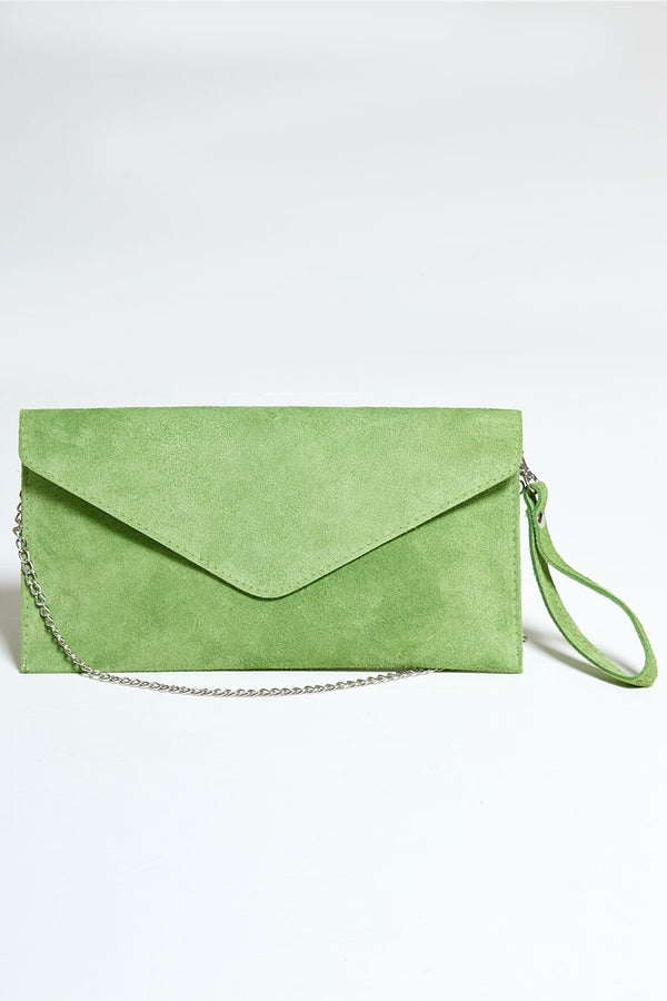 Green Suede Envelope Clutch Bag