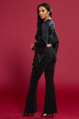 Black Satin Flared Crop Top 