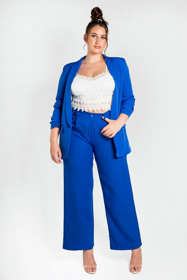 Royal Blue Ruched Sleeve Blazer