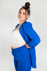 Royal Blue Ruched Sleeve Blazer
