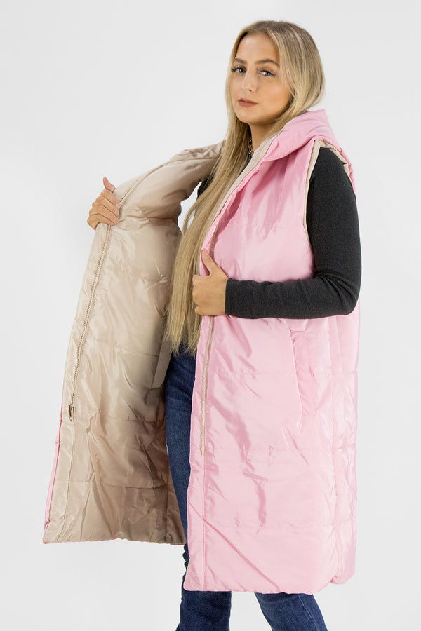 Stone Pink Reversible Longline Gilet