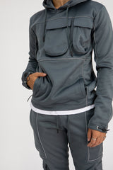 Mens Grey Multi Pocket Reflective Tracksuit